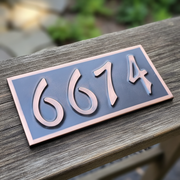 Handmade dark patina copper address plaque with 4 house numbers - square product photo