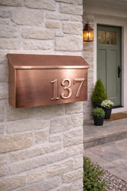 Handmade Brushed Copper Mailbox with Embossed Numbers – Medium Flush Mount | Cu-Copper Design