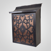 Artisan Laser-Cut Floral Copper Mailbox – Dark Patina & Brushed Copper, Vertical Wall Mount