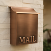 Handmade vertical brushed copper mailbox with curved lid and embossed MAIL - square product photo