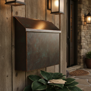 Handmade large dark patina copper mailbox - square product photo