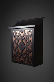 Artisan Laser-Cut Floral Copper Mailbox – Dark Patina & Brushed Copper, Vertical Wall Mount