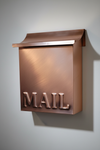 Handmade brushed copper mailbox with embossed text - portrait mobile optimized
