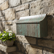 Handmade green patina copper mailbox - square product photo