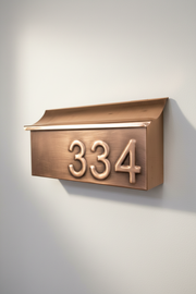 Handmade brushed copper mailbox with house numbers - portrait mobile optimized