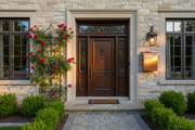 Handmade vertical brushed copper mailbox - lifestyle on elegant home