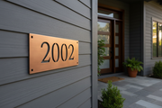 Handmade brushed copper address plaque with 4 house numbers - hero banner
