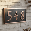 Handmade dark patina copper address plaque with 3 house numbers - square product photo