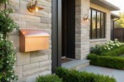Handmade brushed copper mailbox - lifestyle landscape