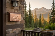 Handmade brushed copper mailbox with mountain peak and tree design - hero banner