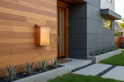 Handmade large vertical brushed copper mailbox - lifestyle on contemporary home
