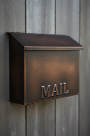 Handmade large dark patina copper mailbox - portrait mobile optimized