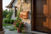Handmade large brushed copper mailbox - lifestyle on elegant home