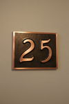 Handmade dark patina copper address plaque with 2 house numbers - portrait mobile optimized