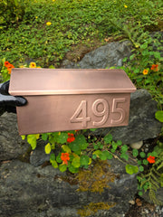 Handmade Brushed Copper Mailbox with embossed House Numbers – Premium Flush Mount