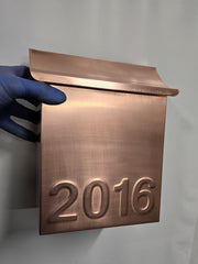 Artisan Vertical Brushed Copper Mailbox – Slim 11" Flush Mount Outdoor Mailbox-Embossed Numbers