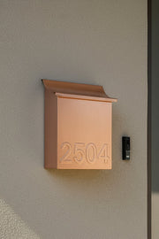 Artisan Vertical Brushed Copper Mailbox – Slim 11" Flush Mount Outdoor Mailbox-Embossed Numbers