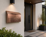 Handmade Brushed Copper Mailbox with Embossed Numbers – Medium Flush Mount | Cu-Copper Design