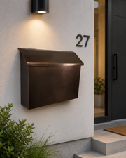 Large Dark Patina Copper Mailbox – Wide Rustic Flush Mount