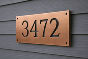 Handmade Brushed Copper Address Plaque – 4 Number Horizontal House Sign