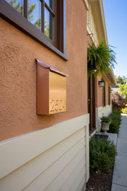 Artisan Vertical Brushed Copper Mailbox – Slim 11" Flush Mount Outdoor Mailbox-Embossed Numbers