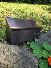 Handmade Patina Copper Mailbox with Laser Cut Numbers – Flush Mount, Solid Copper