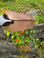 Handmade Brushed Copper Mailbox with embossed House Numbers – Premium Flush Mount