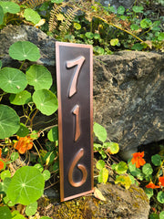 Personalized Vertical House Number Sign, 16oz Real Copper House Plaque