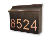 Handmade Large Patina Copper Mailbox with House Numbers – Flush Mount Rustic Mailbox for Outdoor Use