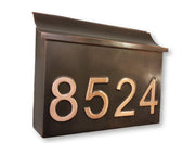 Handmade Large Patina Copper Mailbox with House Numbers – Flush Mount Rustic Mailbox for Outdoor Use